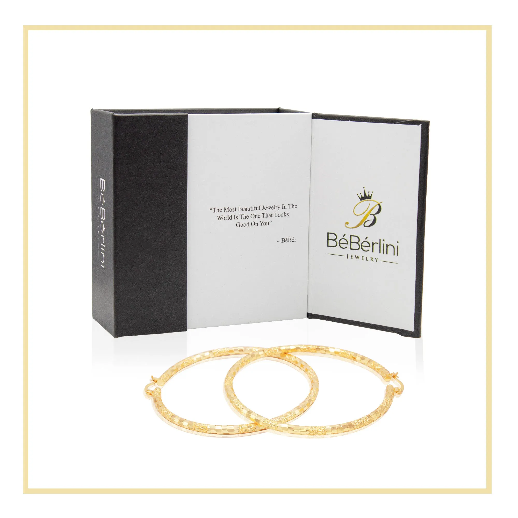 14K Gold-Filled Box Textured Cut Hoop Women Earrings 4 mm Thick 25-80 mm
