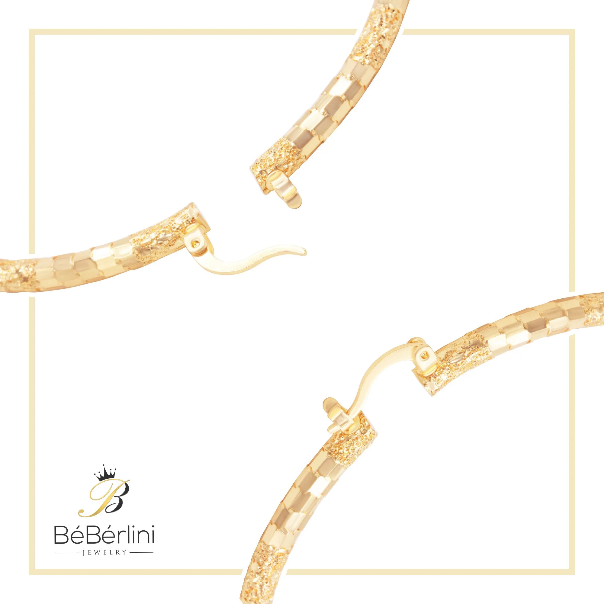 14K Gold-Filled Box Textured Cut Hoop Women Earrings 4 mm Thick 25-80 mm