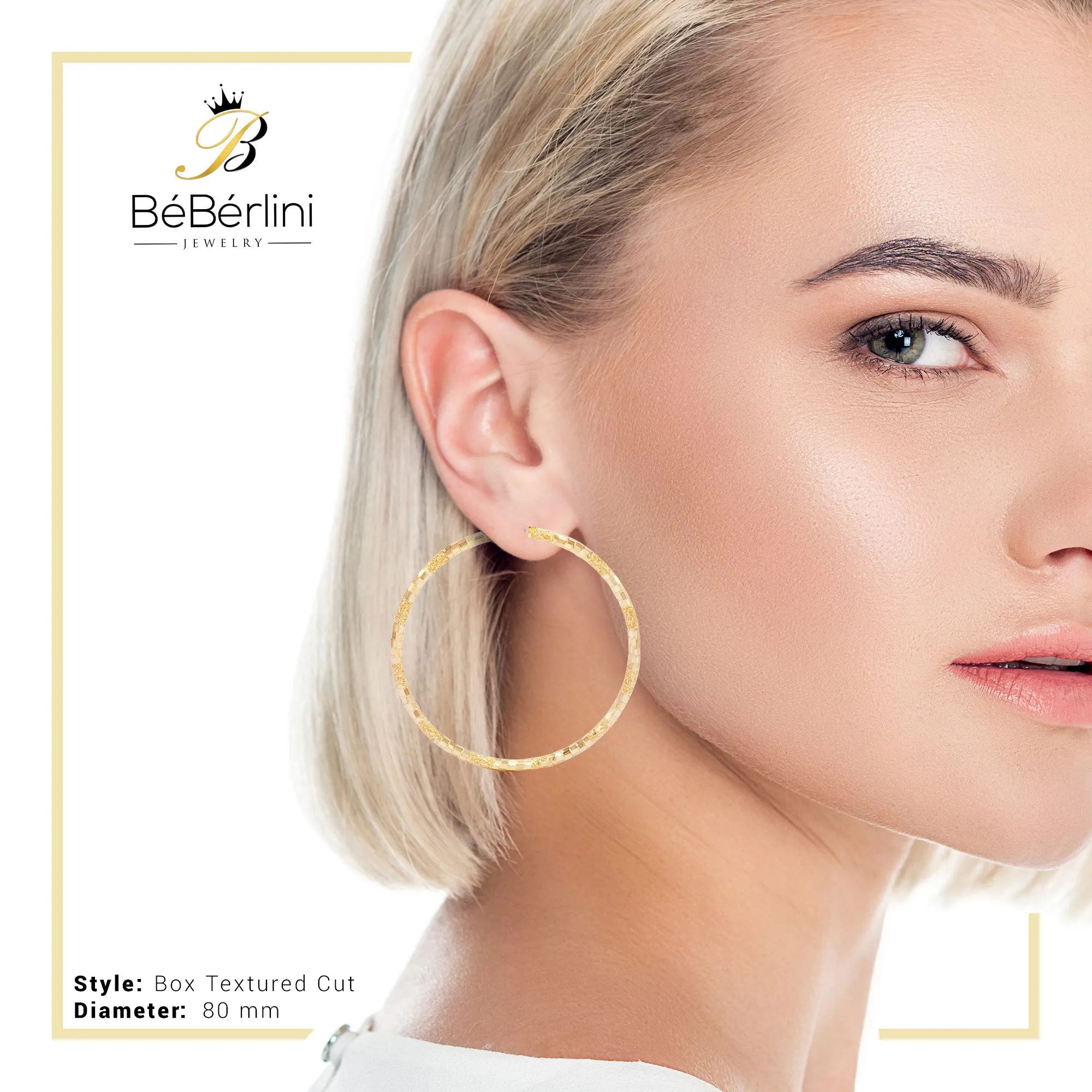 14K Gold-Filled Box Textured Cut Hoop Women Earrings 4 mm Thick 25-80 mm