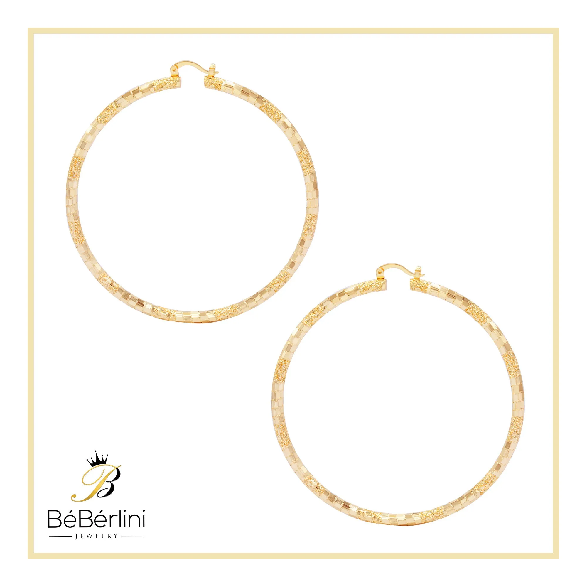 14K Gold-Filled Box Textured Cut Hoop Women Earrings 4 mm Thick 25-80 mm