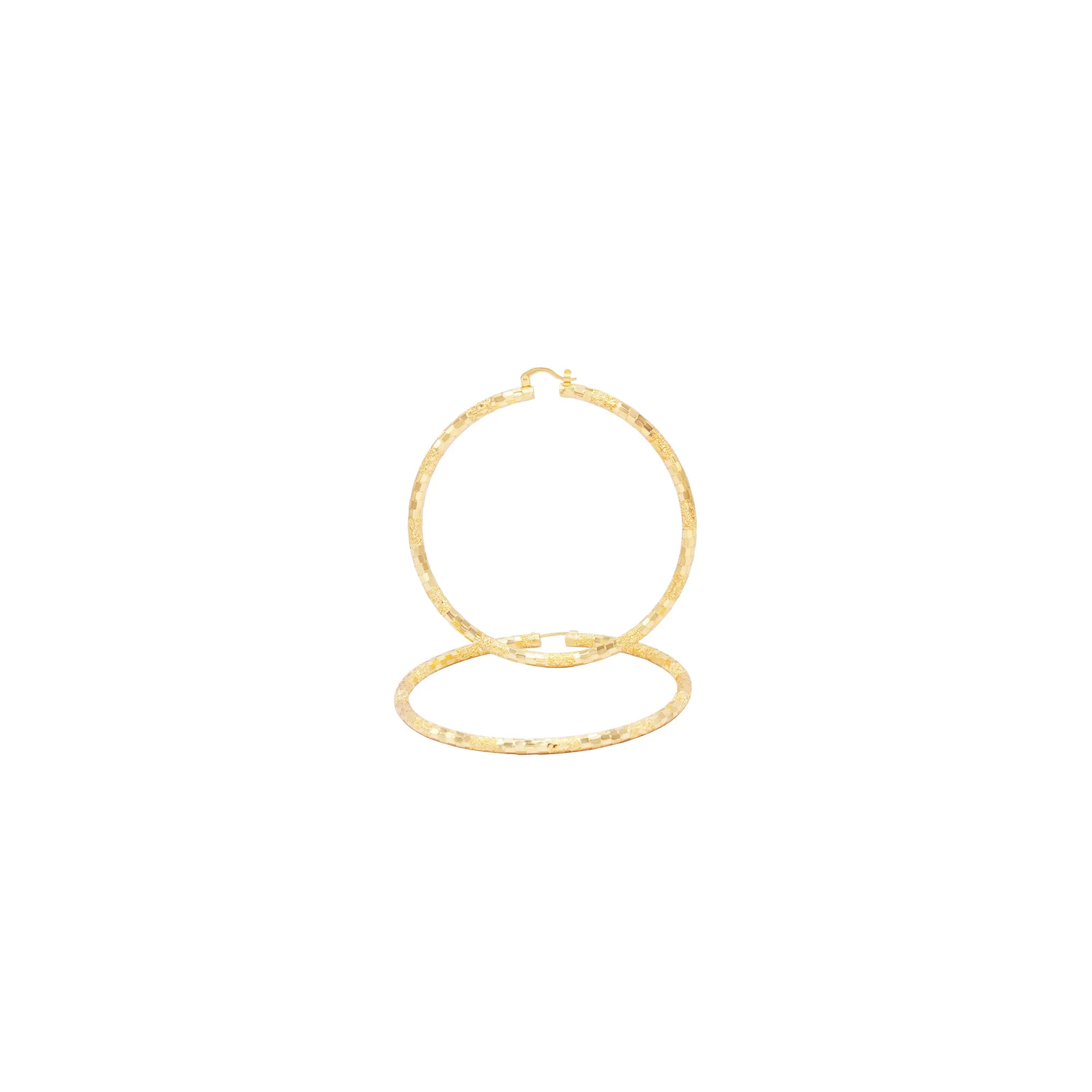 14K Gold-Filled Box Textured Cut Hoop Women Earrings 4 mm Thick 25-80 mm