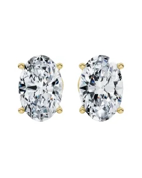2 Carat Oval Diamond Studs Yellow Gold