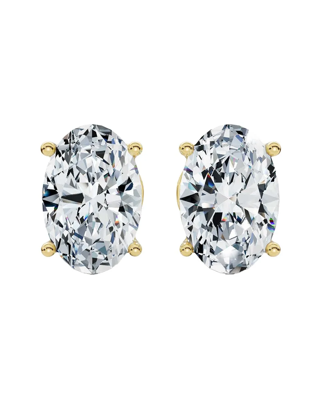 2 Carat Oval Diamond Studs Yellow Gold