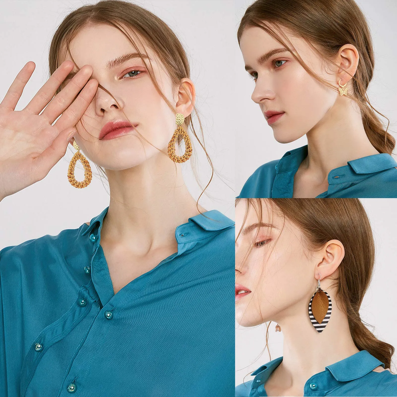 47 Pairs Fashion Earrings for Women Girls, Boho Statement Tassel Rattan Leather Earrings Ethnic Fashion Butterfly Stud Acrylic Hoop Silver Drop Dangle Earrings Set for Birthday Everyday Jewelry Gift STYLE 1