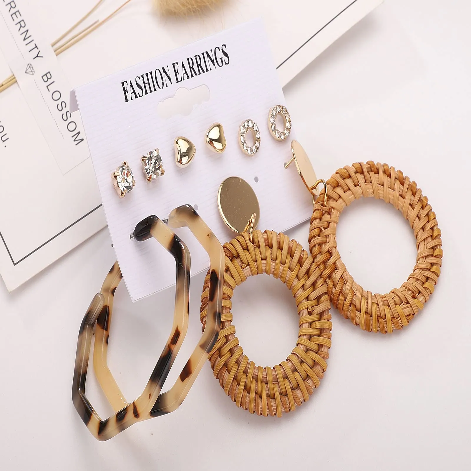 47 Pairs Fashion Earrings for Women Girls, Boho Statement Tassel Rattan Leather Earrings Ethnic Fashion Butterfly Stud Acrylic Hoop Silver Drop Dangle Earrings Set for Birthday Everyday Jewelry Gift STYLE 1