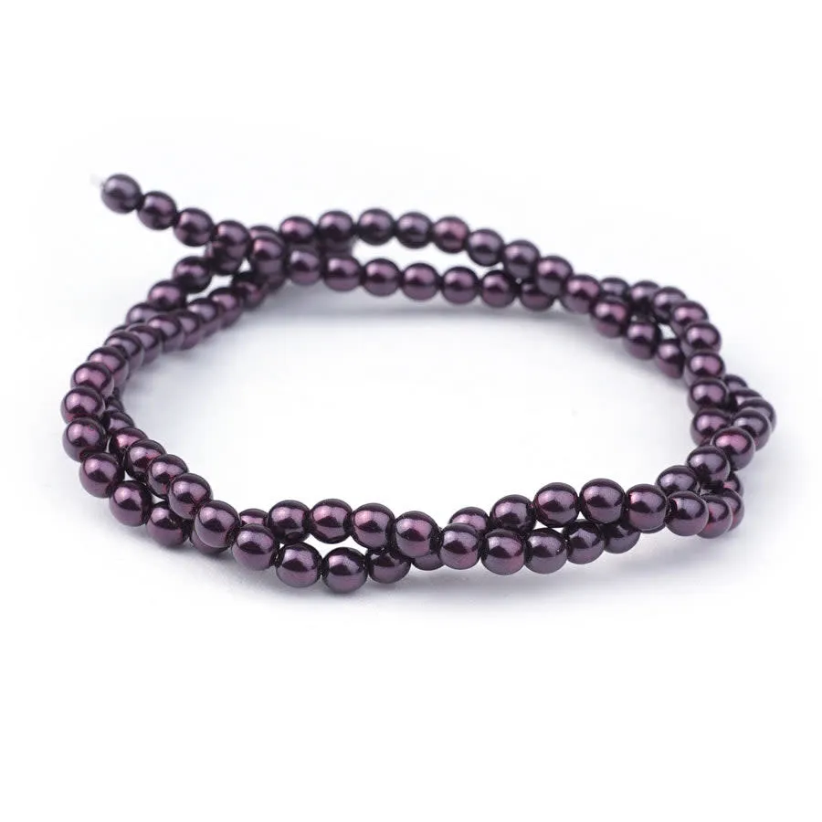 4mm Plum Pearl Coated Czech Glass Pearls Strand
