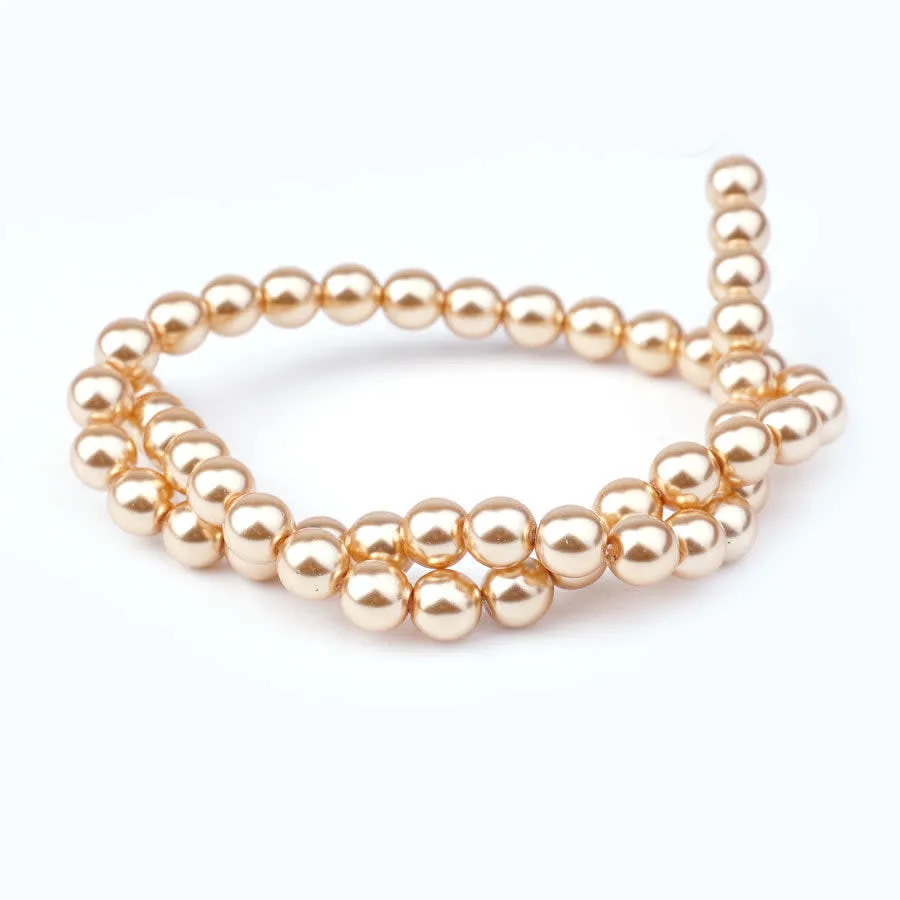 6mm Gold Pearl Coated Czech Glass Pearls Strand