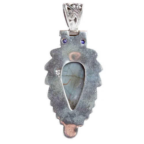 925 Sterling Silver Natural Gemstones Labradorite Pendant FJSVP2074