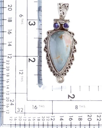 925 Sterling Silver Natural Gemstones Labradorite Pendant FJSVP2074
