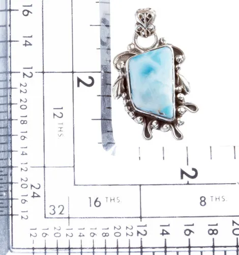 925 Sterling Silver Natural Gemstones Larimar Pendant FJSVP2077