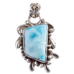 925 Sterling Silver Natural Gemstones Larimar Pendant FJSVP2077