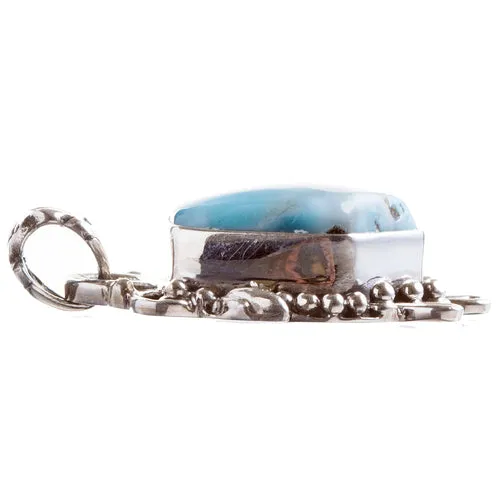 925 Sterling Silver Natural Gemstones Larimar Pendant FJSVP2077