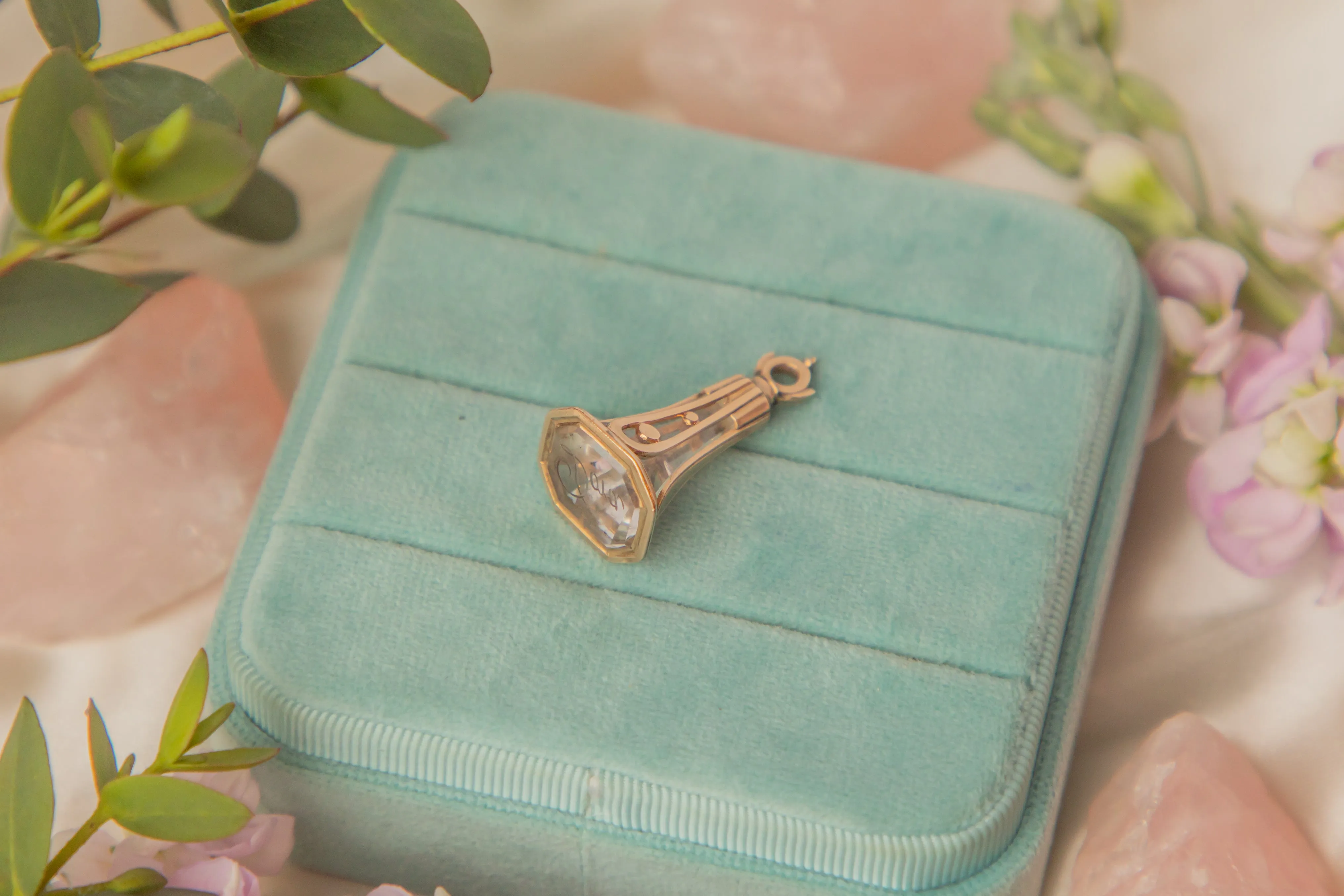 9ct Gold Rock Crystal Seal Pendant, 'Dora' Intaglio
