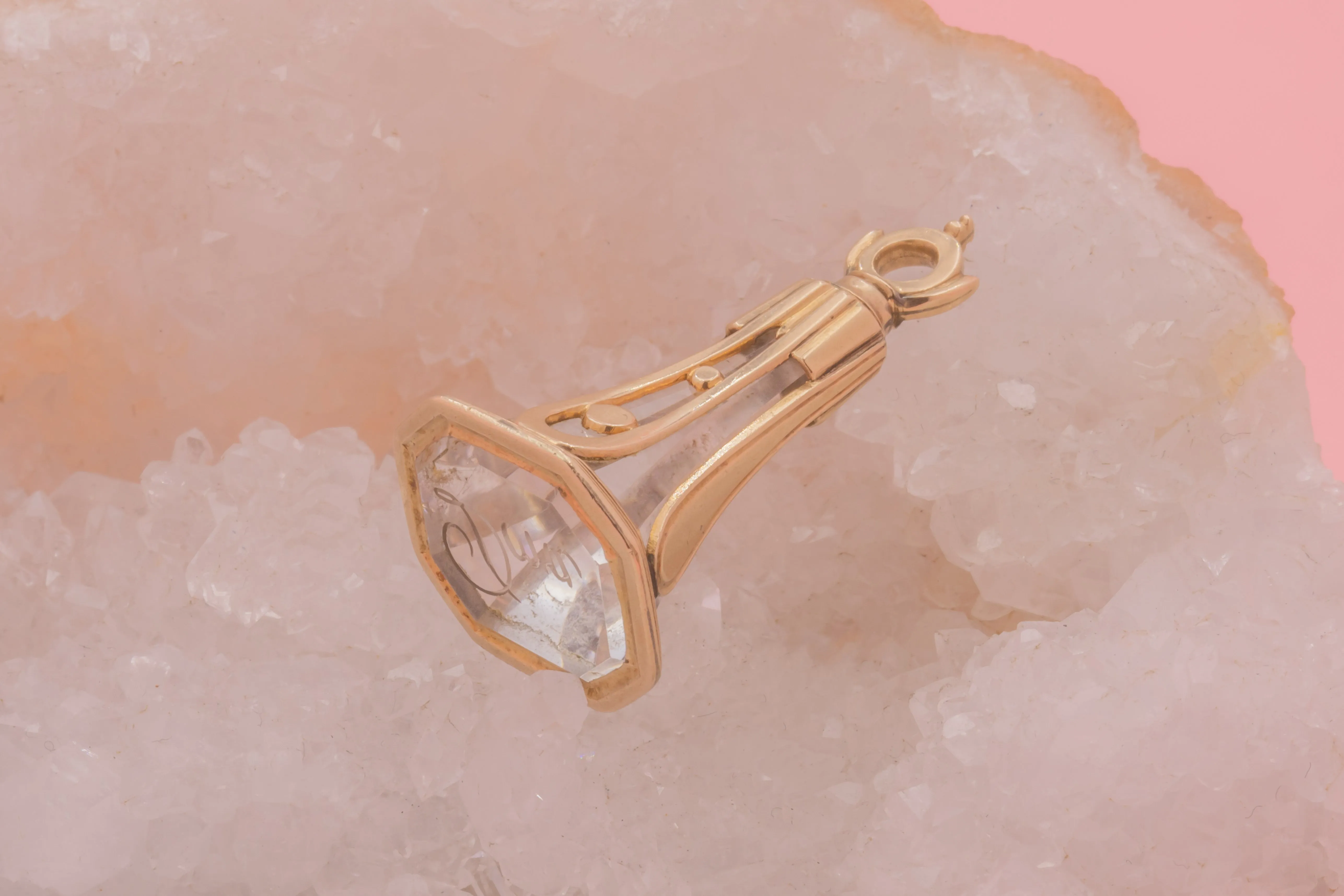 9ct Gold Rock Crystal Seal Pendant, 'Dora' Intaglio