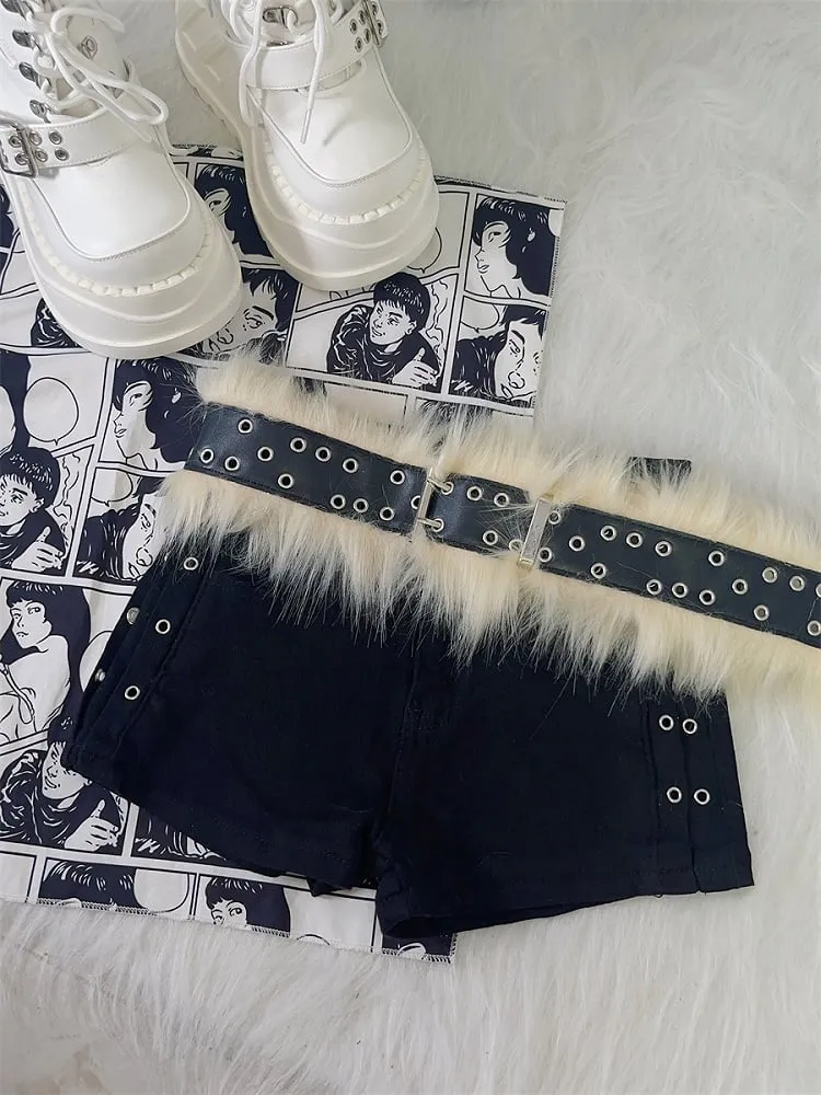 Black Studs PlushTrim Waist Belt