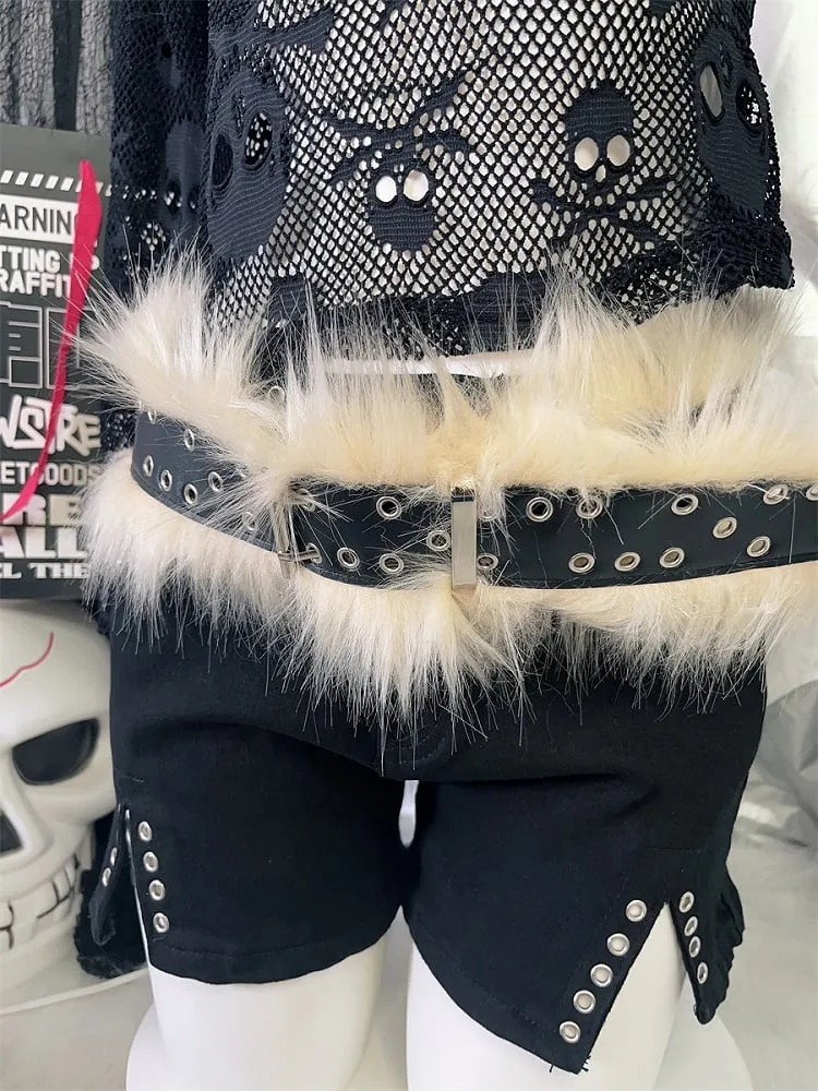 Black Studs PlushTrim Waist Belt
