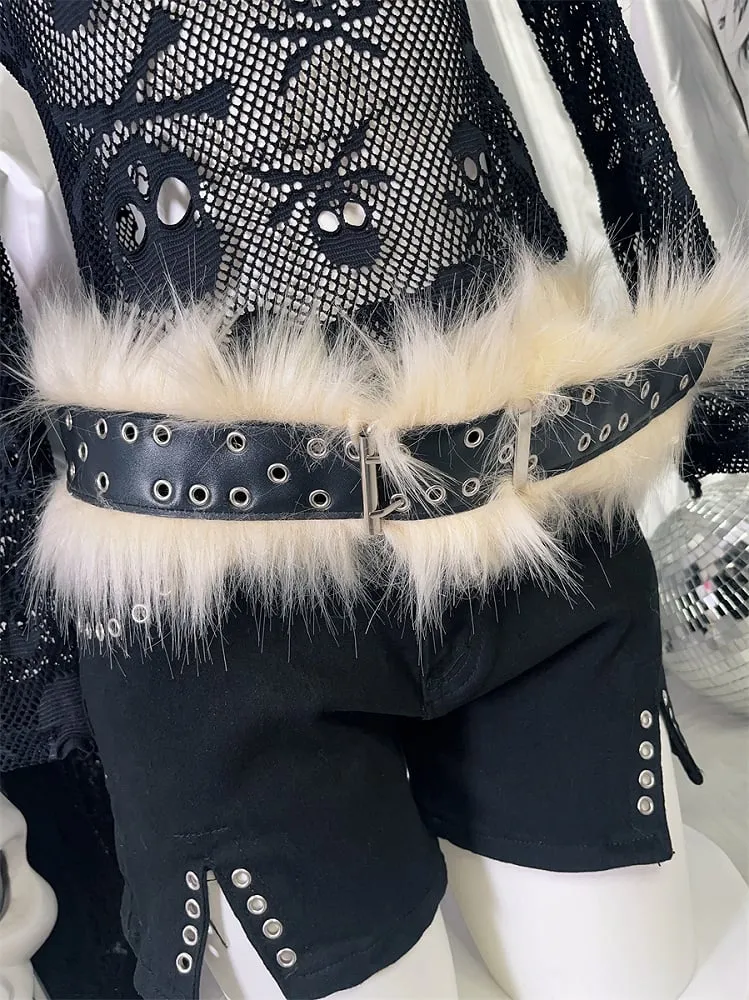 Black Studs PlushTrim Waist Belt