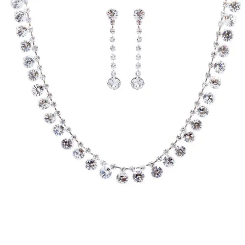 Bridal Wedding Jewelry Set Crystal Rhinestone Dazzle Drops Necklace Silver Clear