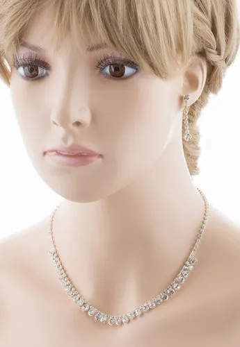 Bridal Wedding Jewelry Set Crystal Rhinestone Dazzle Drops Necklace Silver Clear