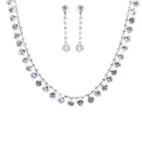 Bridal Wedding Jewelry Set Crystal Rhinestone Dazzle Drops Necklace Silver Clear
