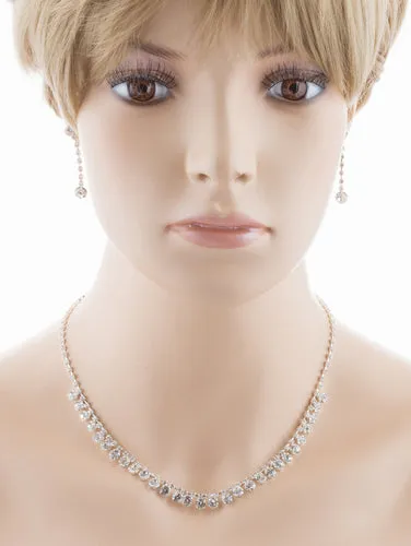 Bridal Wedding Jewelry Set Crystal Rhinestone Dazzle Drops Necklace Silver Clear