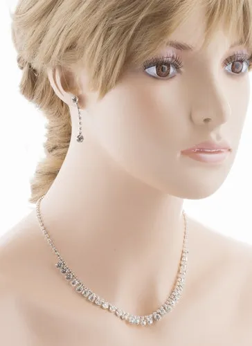 Bridal Wedding Jewelry Set Crystal Rhinestone Dazzle Drops Necklace Silver Clear