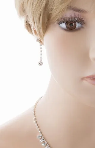 Bridal Wedding Jewelry Set Crystal Rhinestone Dazzle Drops Necklace Silver Clear