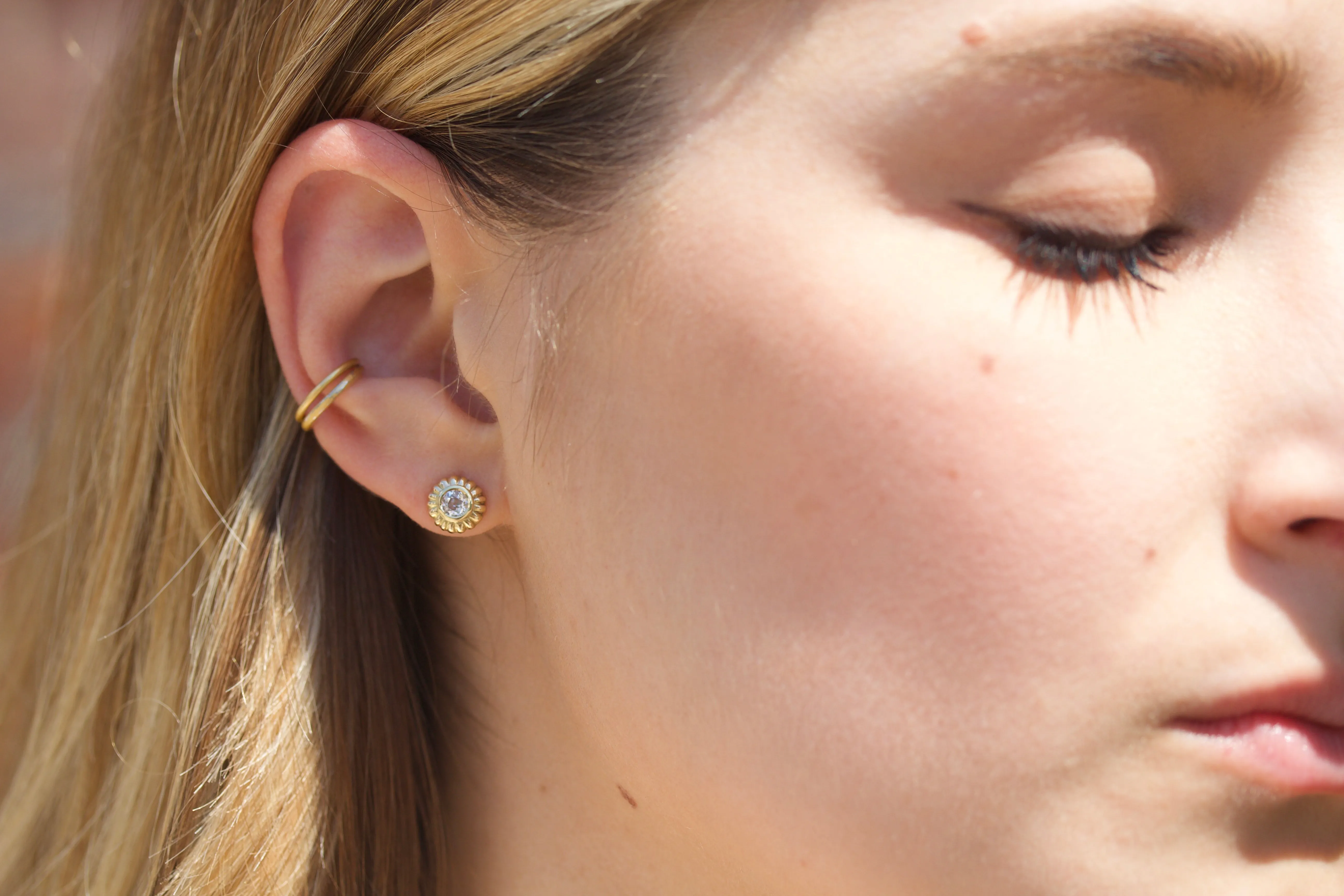 Carved Stud Earrings with European Cut Diamonds