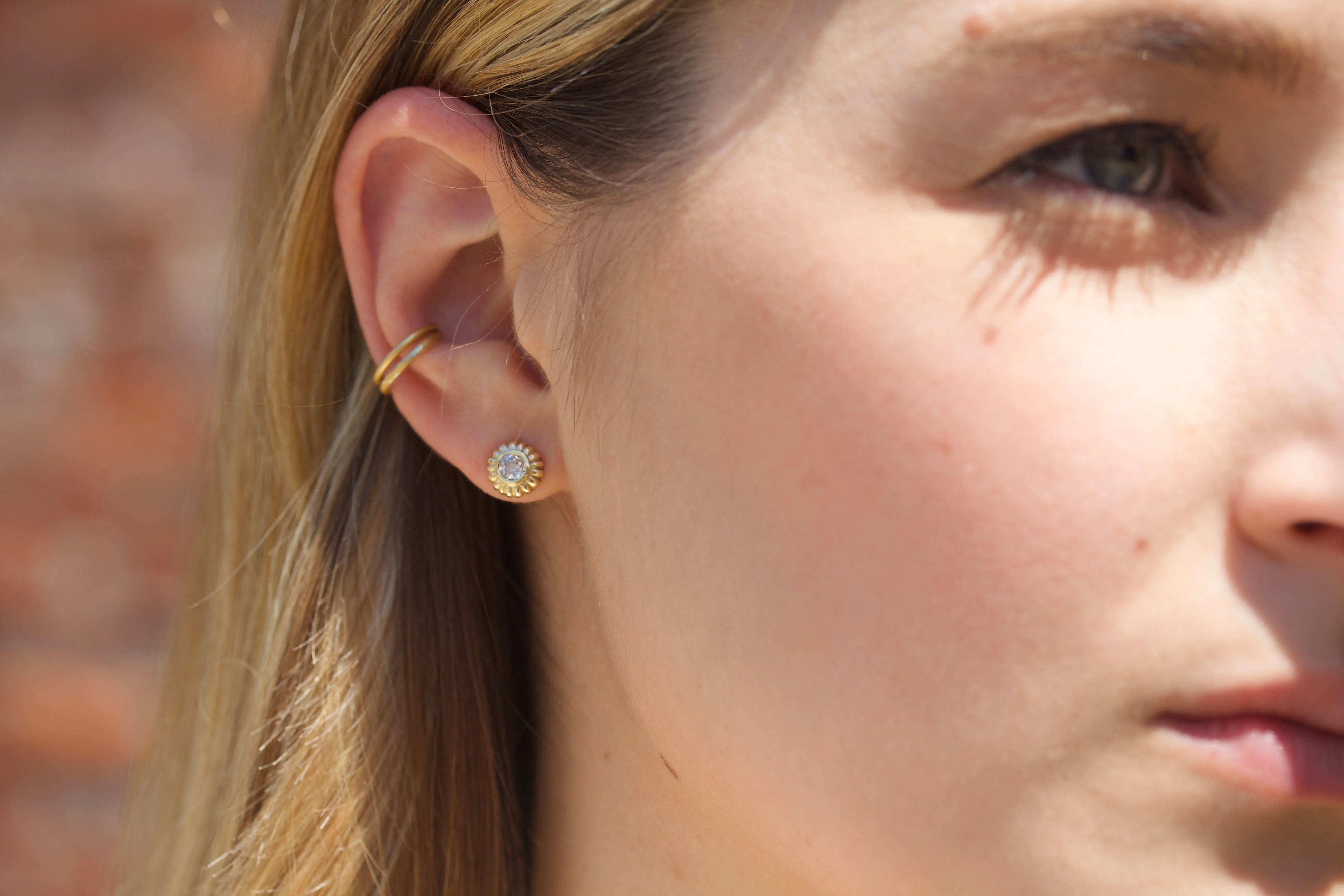 Carved Stud Earrings with European Cut Diamonds