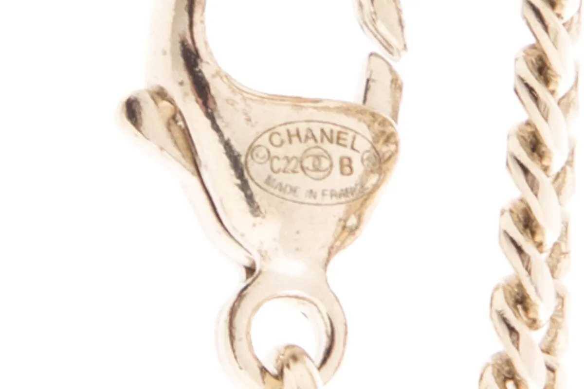 Chanel 2022 Crystal Heart Pendant Long Gold Necklace