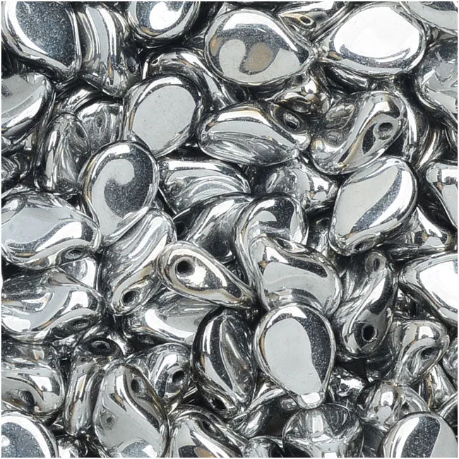 Czech Glass Pip Beads, Smooth Drops 7x5mm, Silver (48 Pieces)