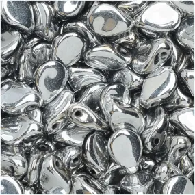 Czech Glass Pip Beads, Smooth Drops 7x5mm, Silver (48 Pieces)
