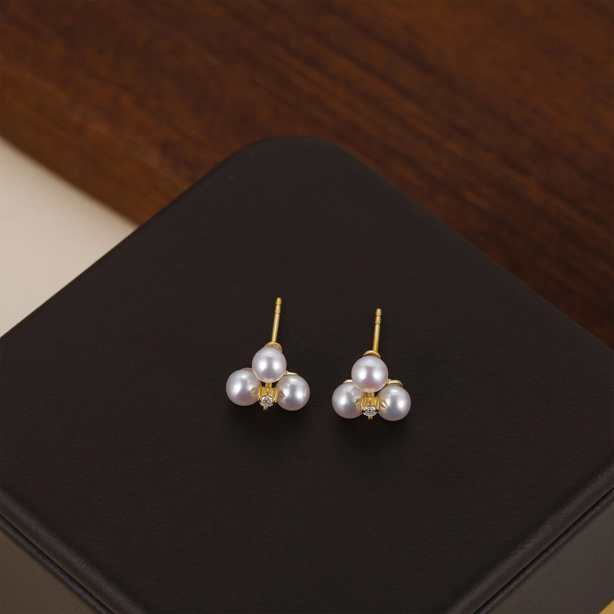 Dainty Freshwater Three Pearls Studs