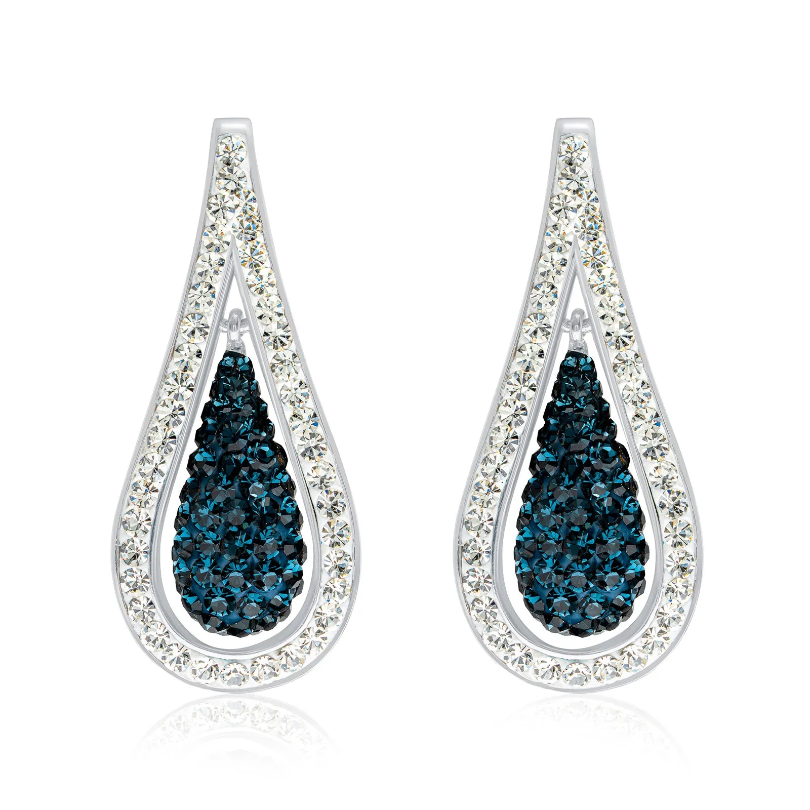 Eclipse Sterling Silver with Round Cut Blue&White Crystal Drop Earrings