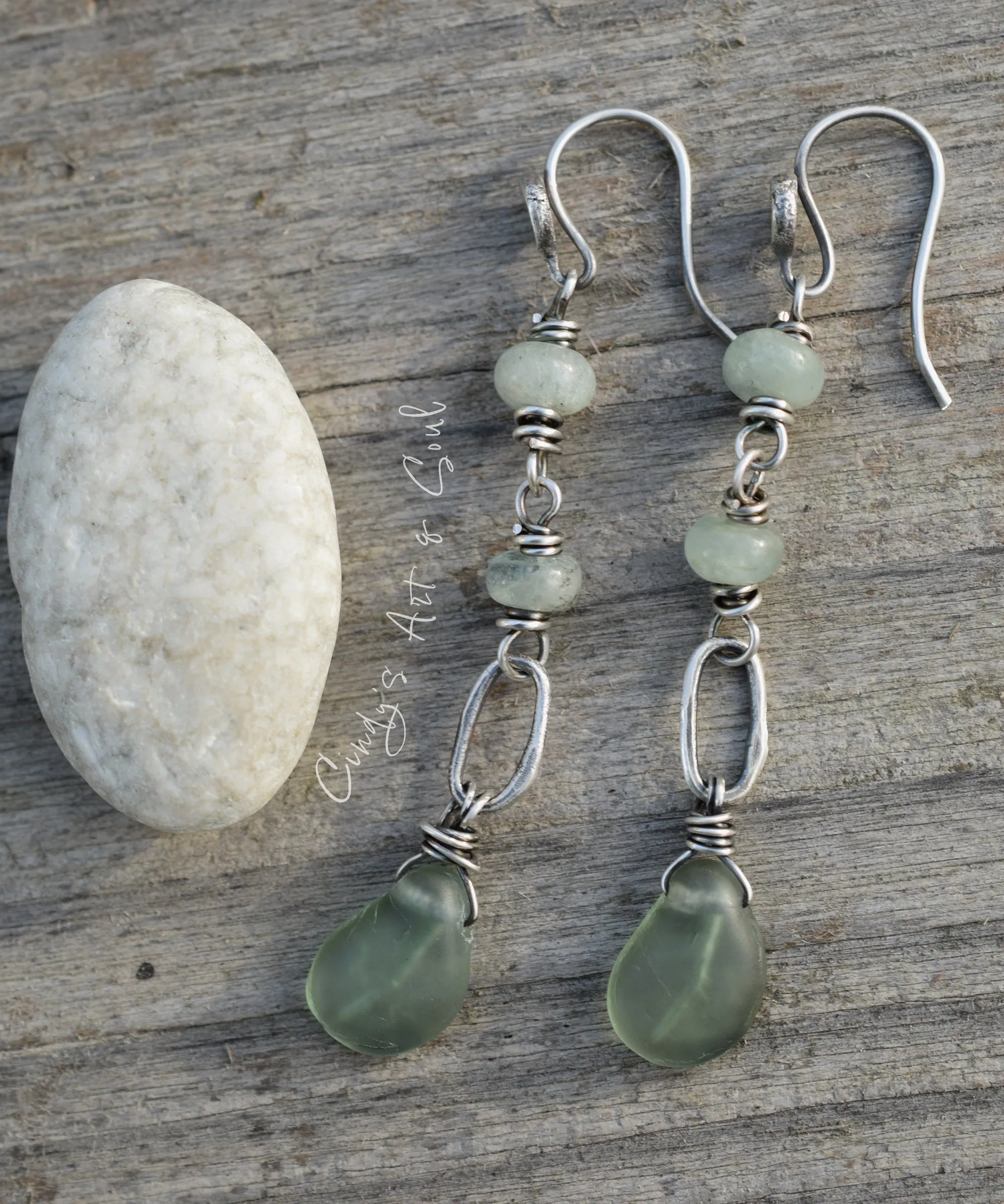 Forest Drops. Dangle Earrings. Green Aquamarine Gemstone Earrings.
