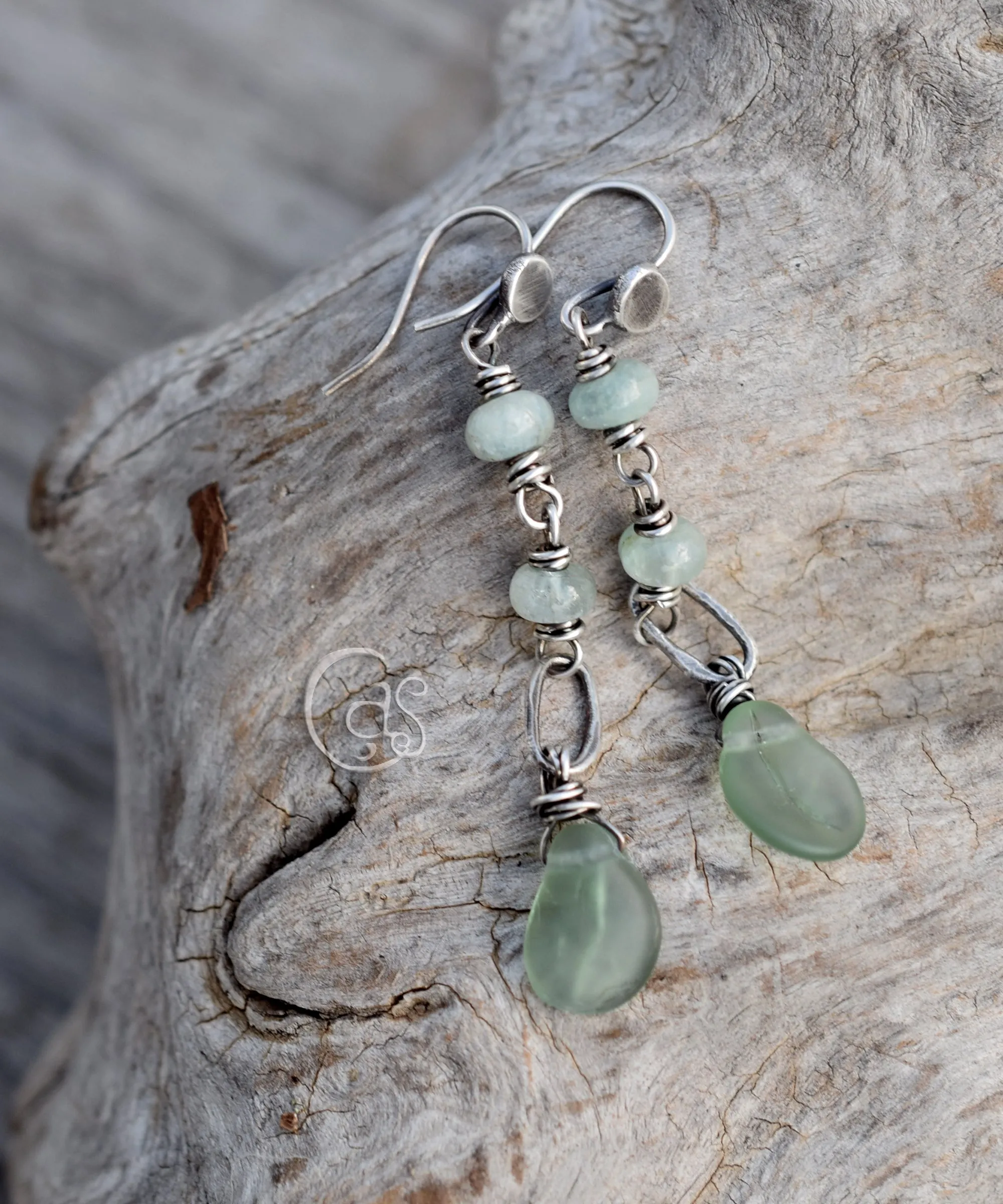 Forest Drops. Dangle Earrings. Green Aquamarine Gemstone Earrings.