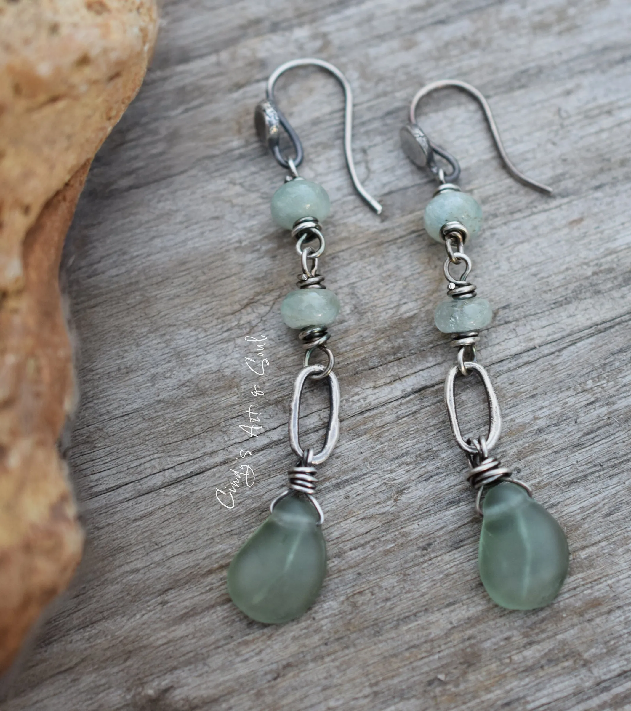Forest Drops. Dangle Earrings. Green Aquamarine Gemstone Earrings.