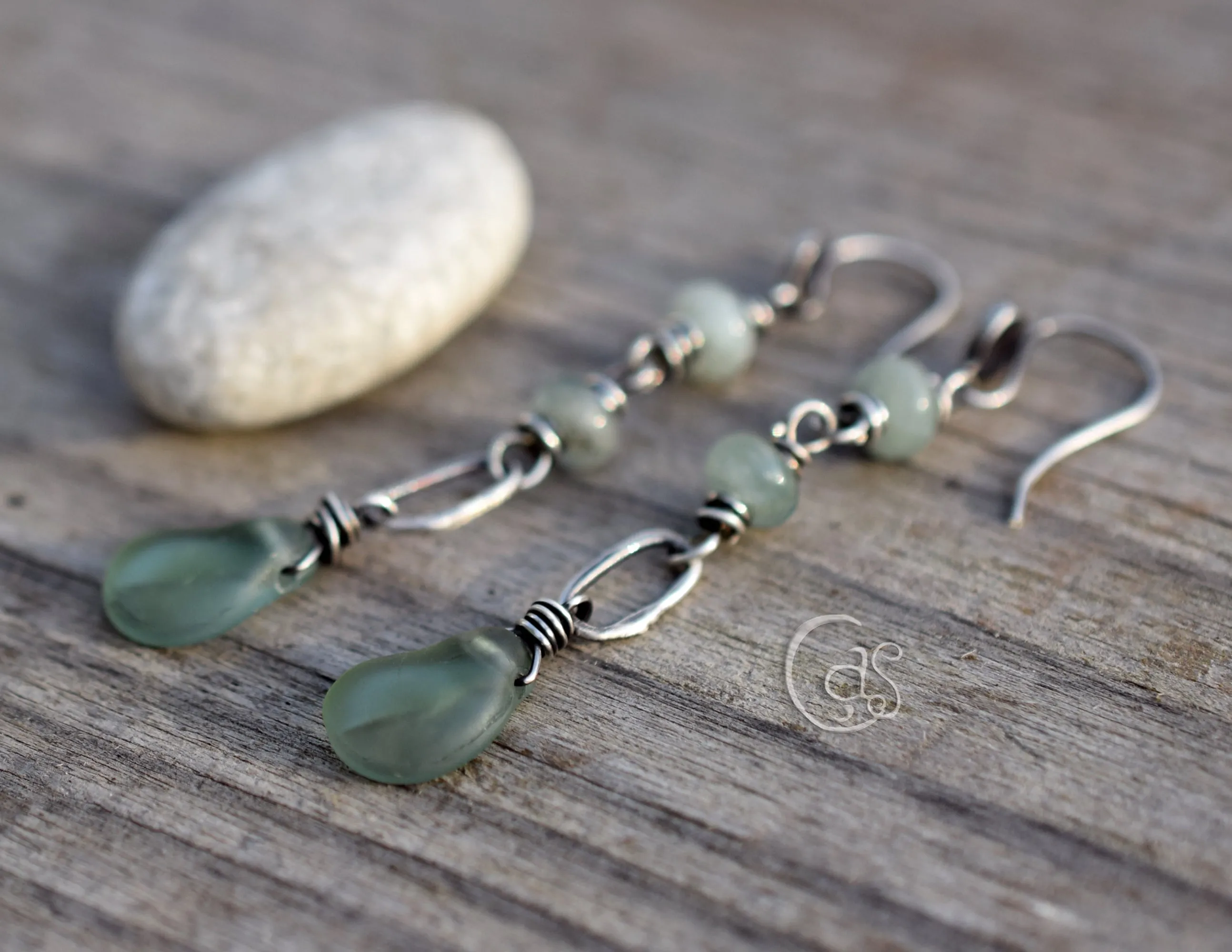 Forest Drops. Dangle Earrings. Green Aquamarine Gemstone Earrings.