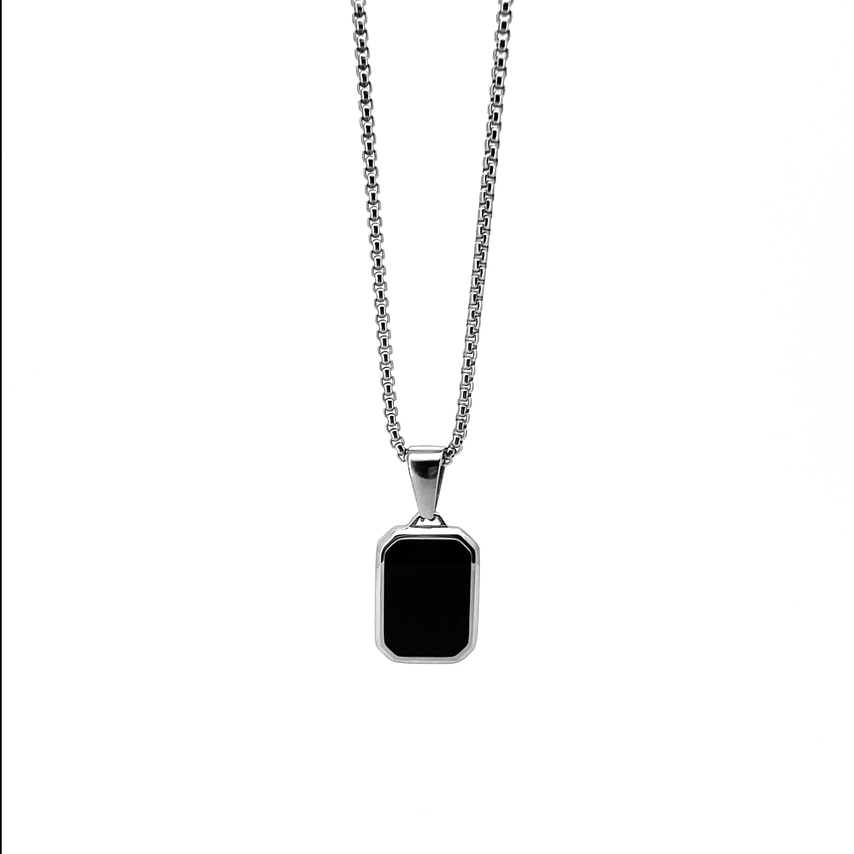 Frascuelo Stainless Steel Chain with Geometric Black Enamel Pendant