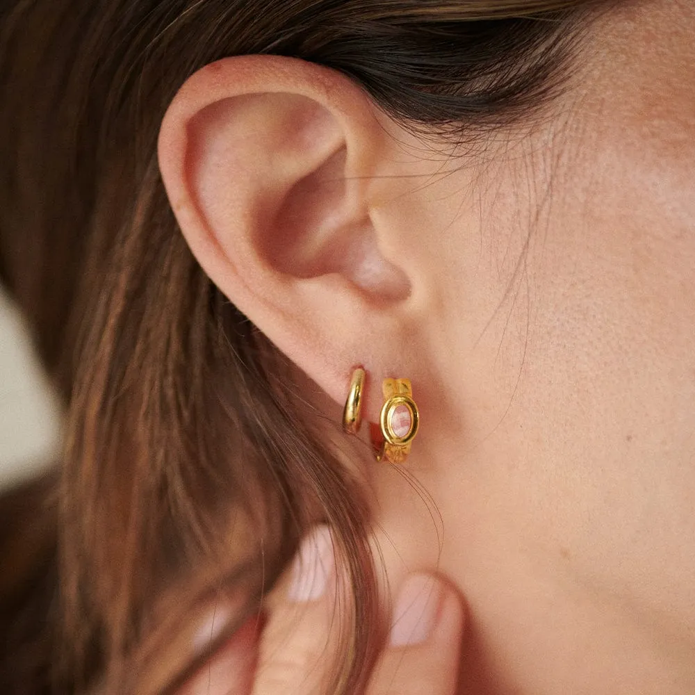 Gemstone Huggie Hoop Earrings 18ct Gold Plate