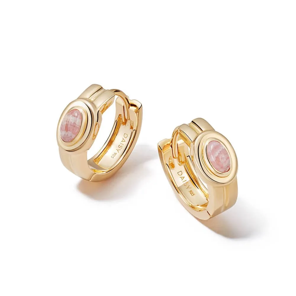 Gemstone Huggie Hoop Earrings 18ct Gold Plate