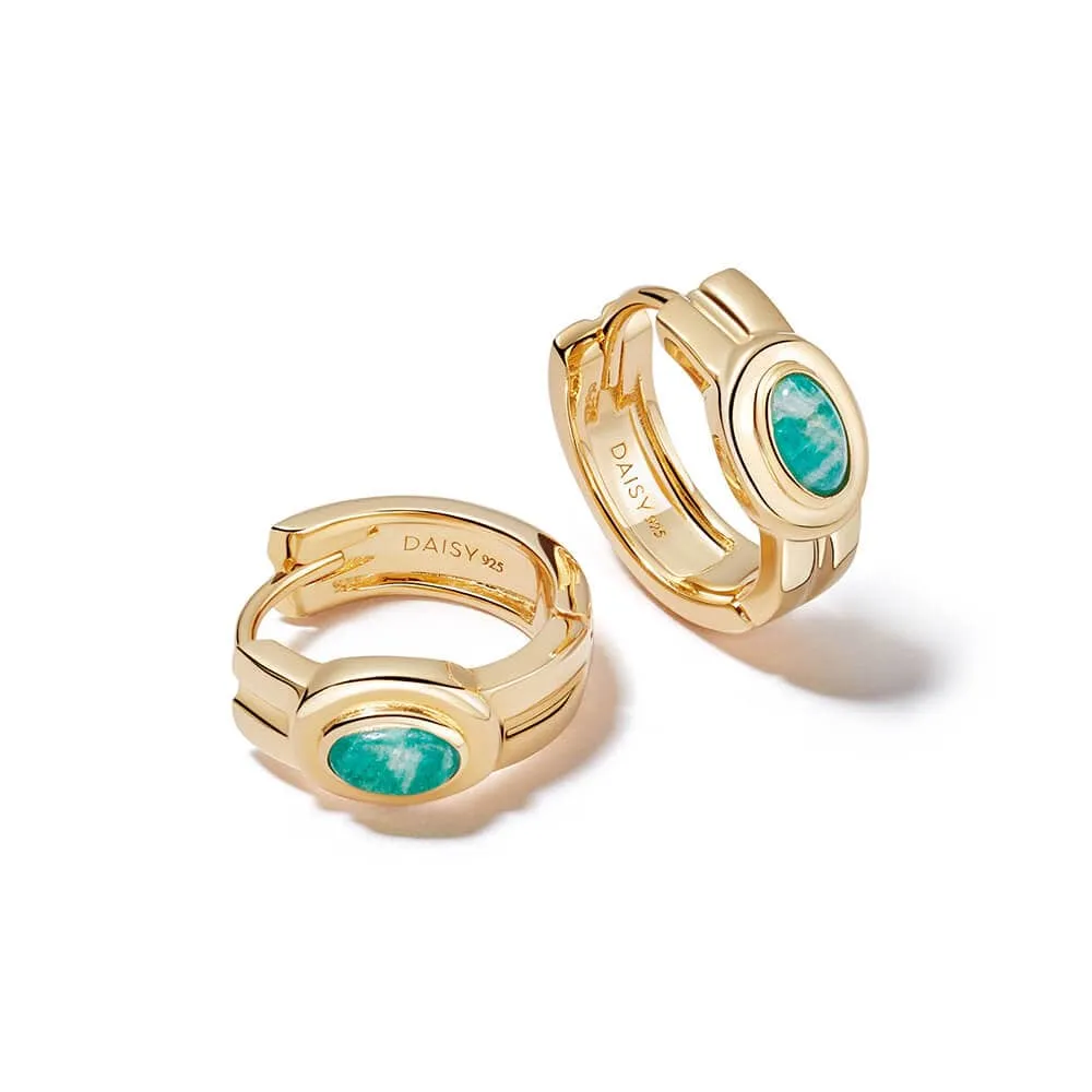 Gemstone Huggie Hoop Earrings 18ct Gold Plate