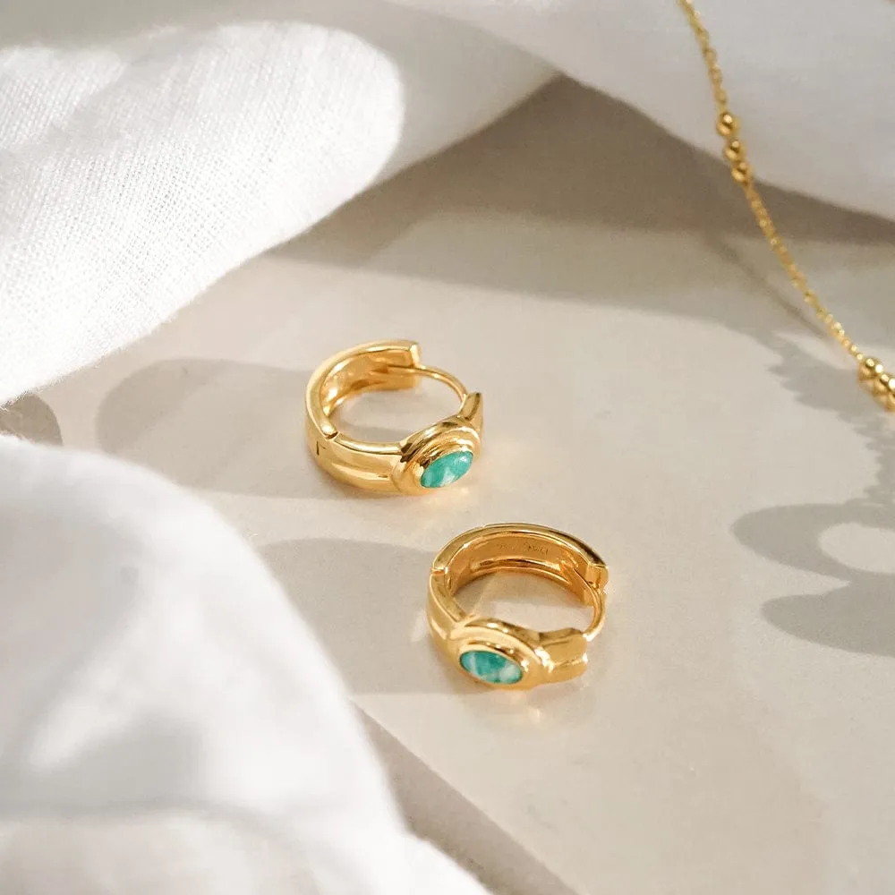 Gemstone Huggie Hoop Earrings 18ct Gold Plate