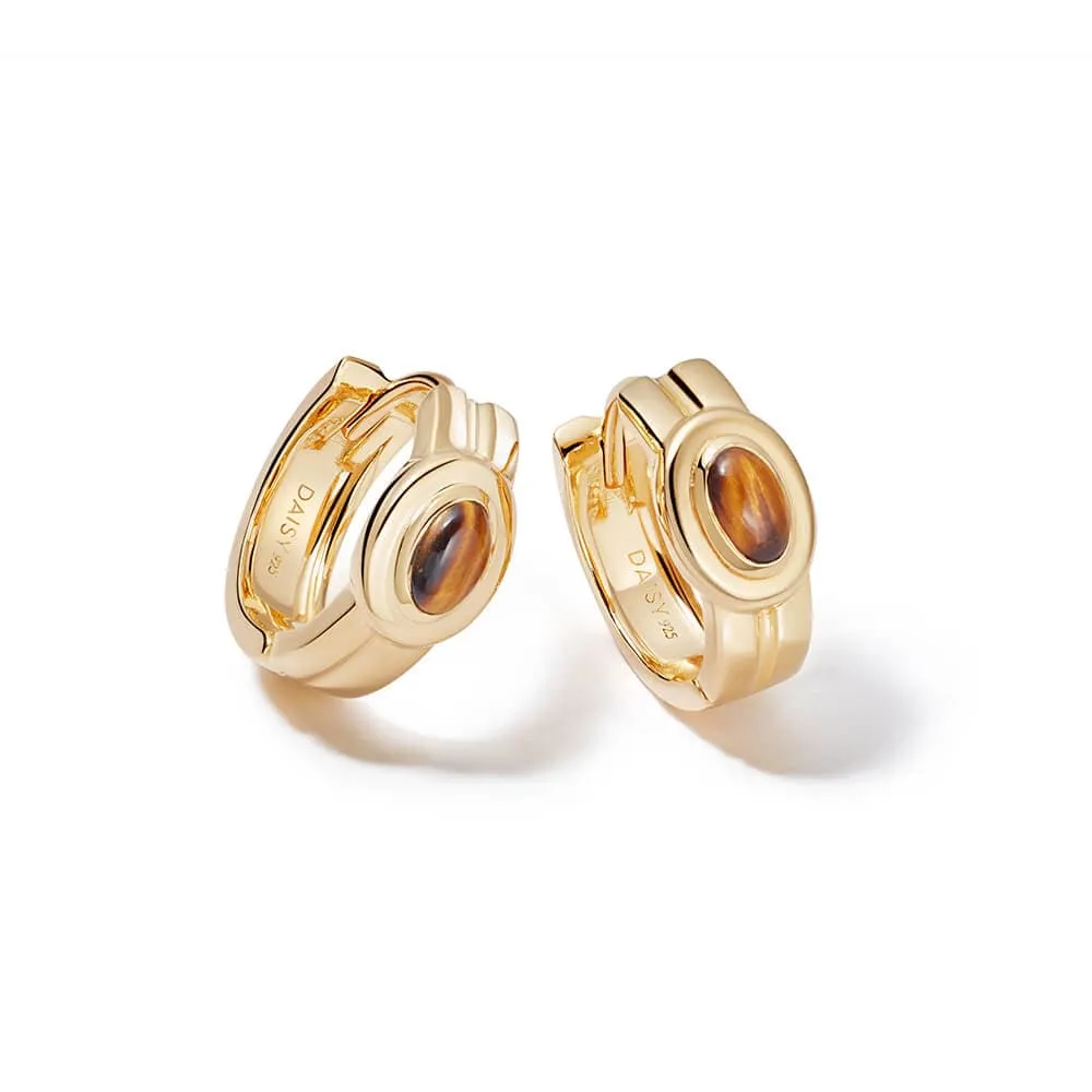 Gemstone Huggie Hoop Earrings 18ct Gold Plate