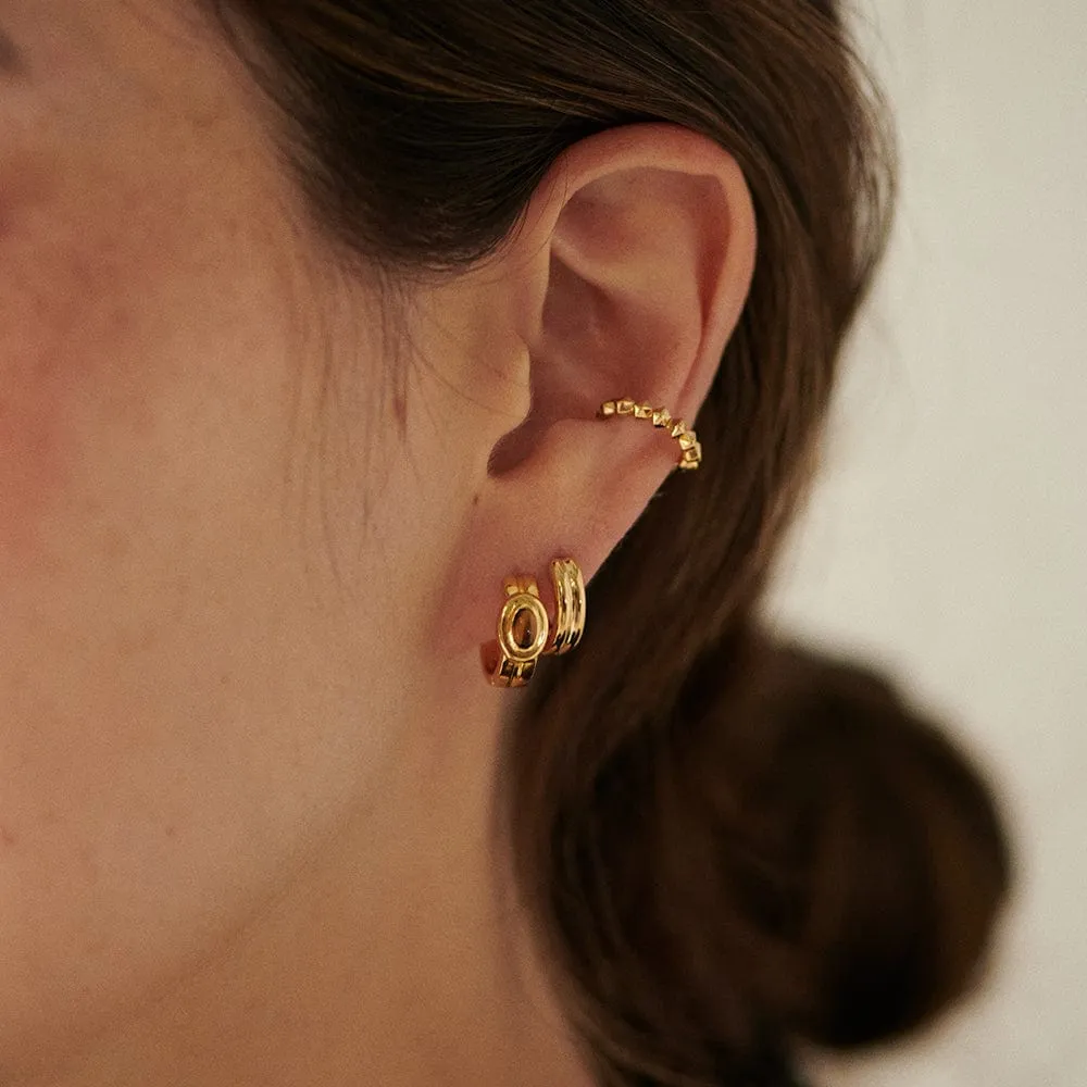 Gemstone Huggie Hoop Earrings 18ct Gold Plate