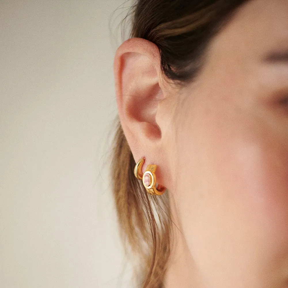 Gemstone Huggie Hoop Earrings 18ct Gold Plate