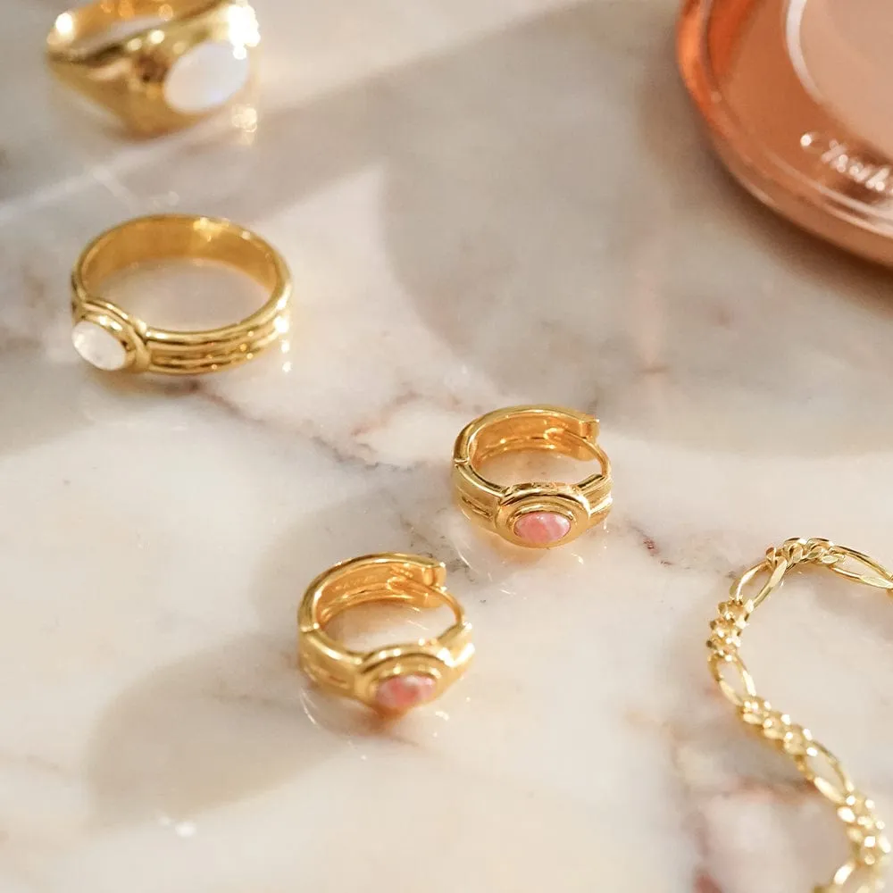 Gemstone Huggie Hoop Earrings 18ct Gold Plate