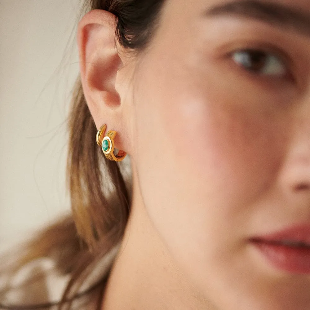 Gemstone Huggie Hoop Earrings 18ct Gold Plate