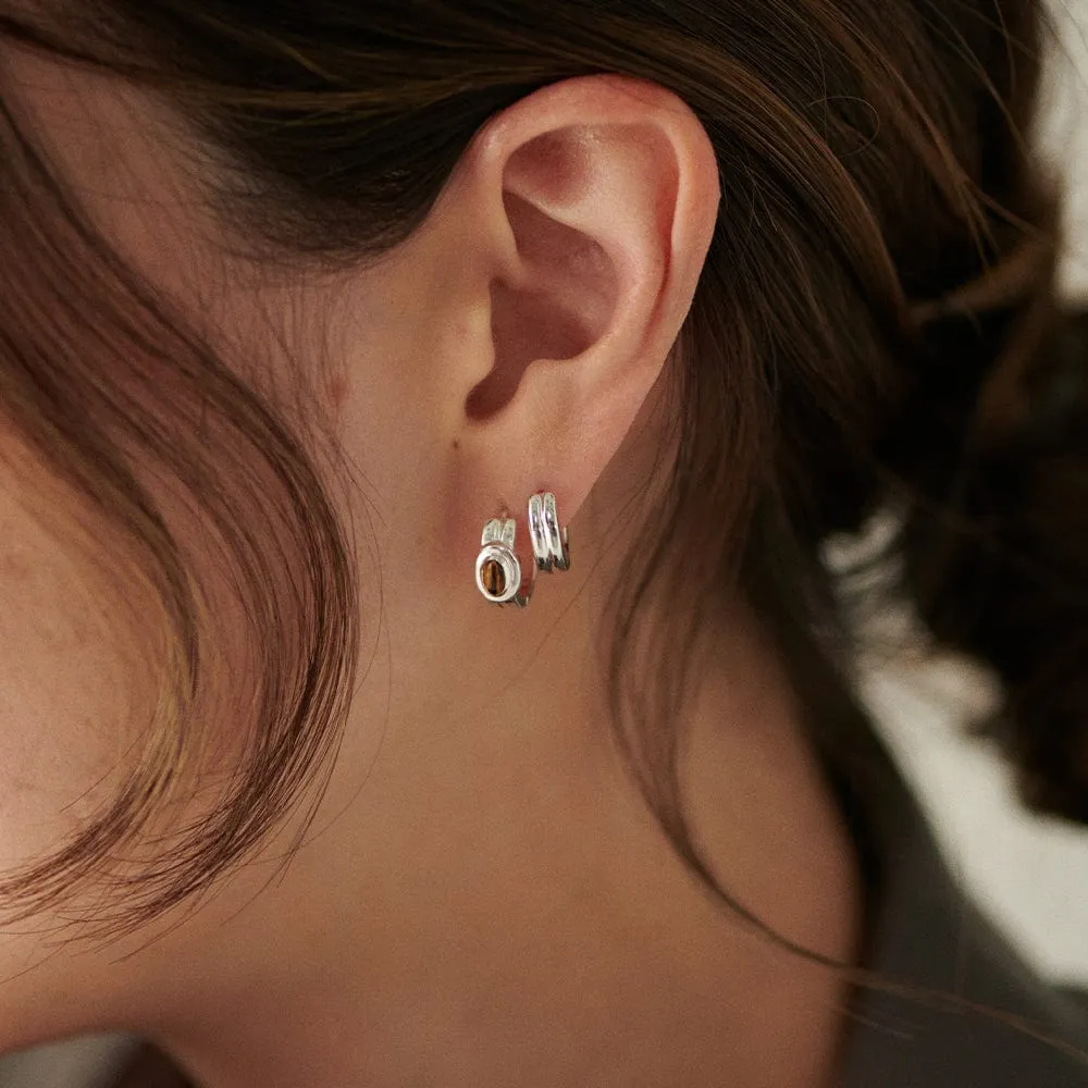 Gemstone Huggie Hoop Earrings Sterling Silver