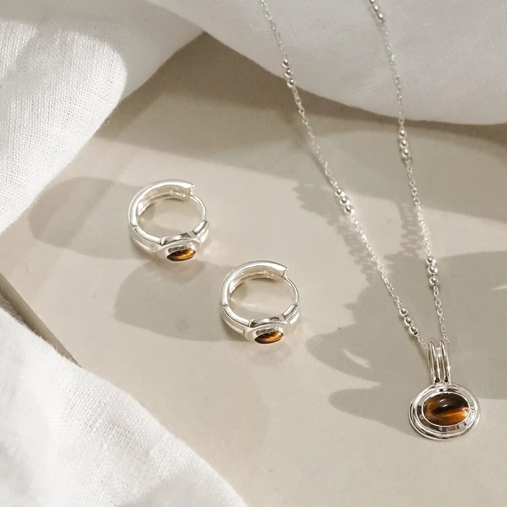 Gemstone Huggie Hoop Earrings Sterling Silver